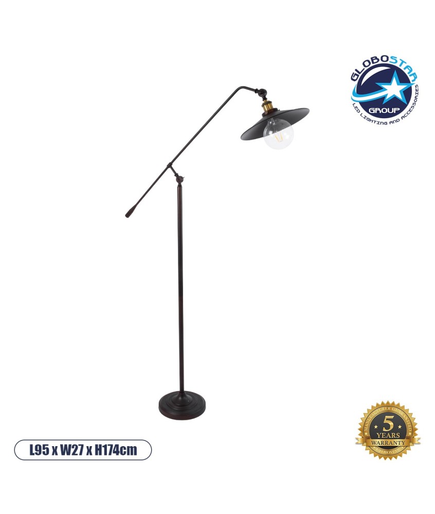 GLOBOSTAR® SILENE 01243 Vintage Επιδαπέδιο Φωτιστικό με Ντουί 1 x E27 AC 220-240V IP20 - Μαύρο & Χρυσό - Μ30 x Π30 x Υ194cm